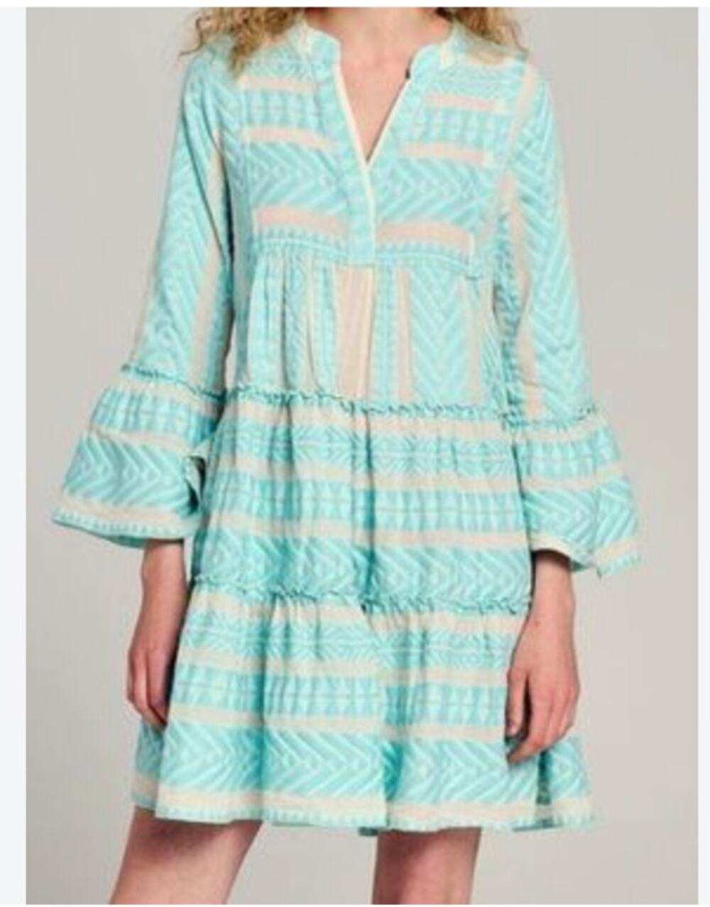DEVOTION TWINS Embroidered Ella Tunic Dress In Mint XS